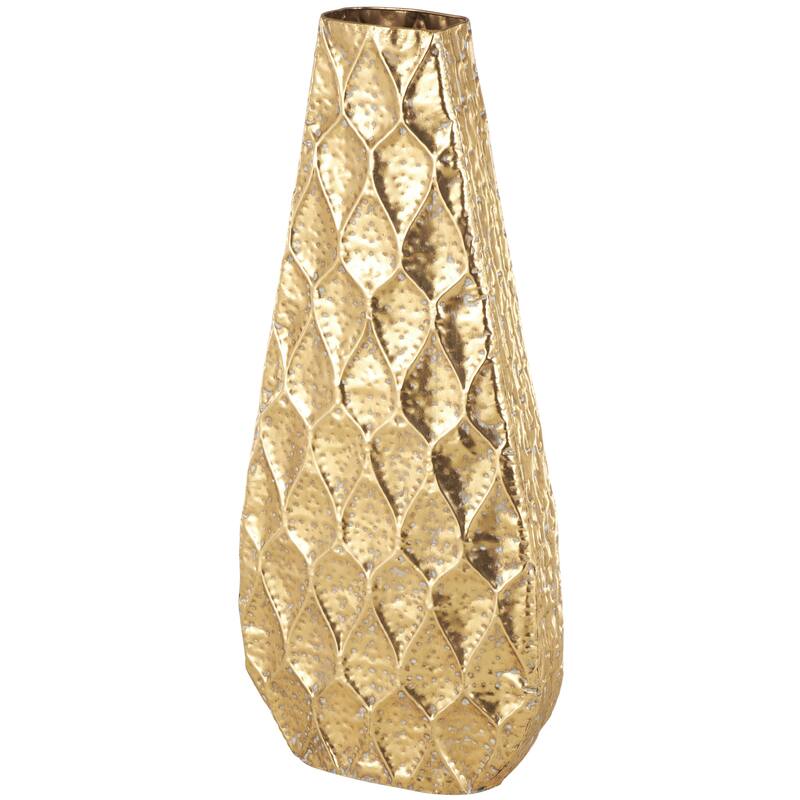 Metal Textured Concaved Teardrop Decorative Vase with Spotted Gray Accents - Gold - Roche River Decor - Gold - 15"W, 34"H
