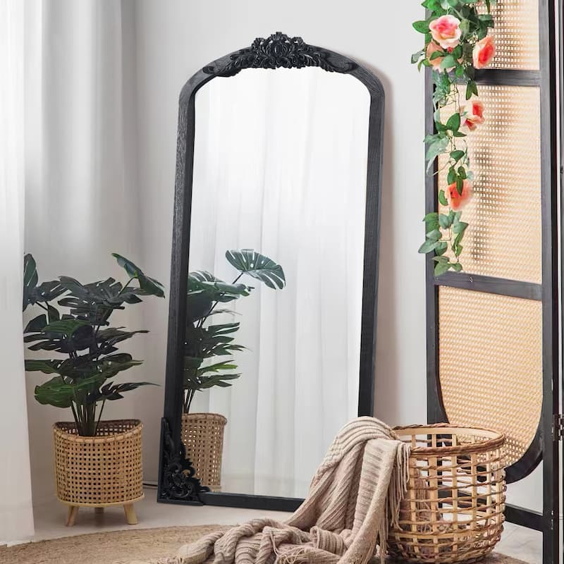 Lumioca Carved Solid Wood Arched Standing Mirror Wall Mirror