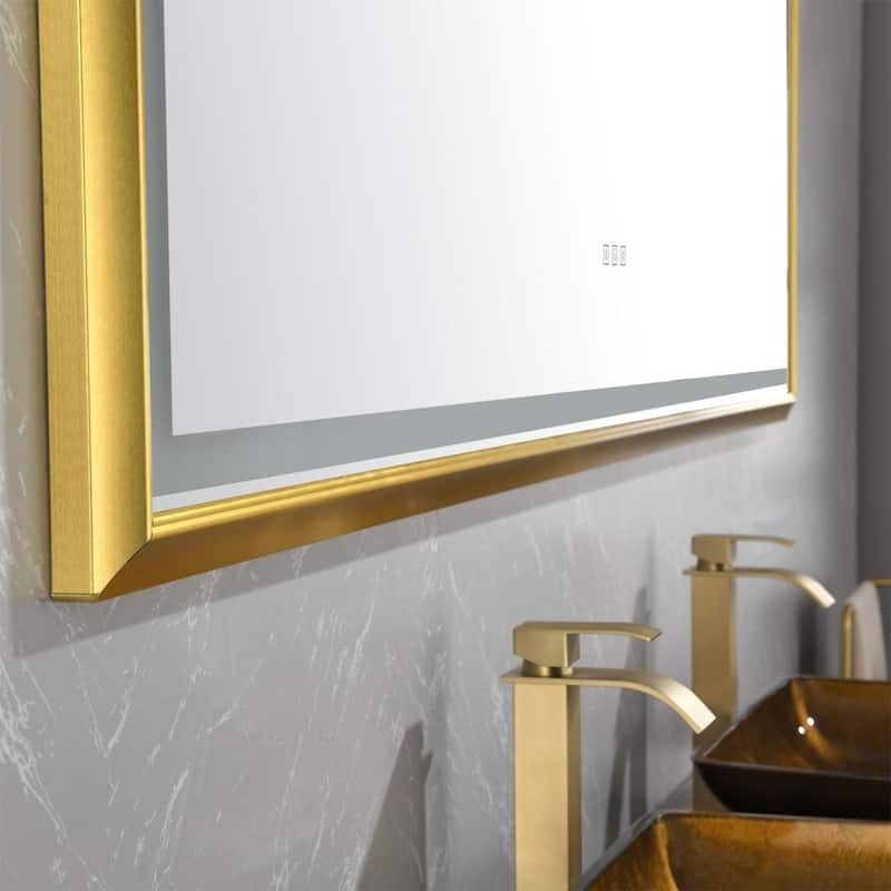 Rectangular Brushed gold Framed LED Mirror Bathroom Vanity Mirror