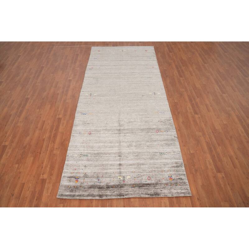 Hand Knotted Oriental Viscose Silk Carpet Tribal Animal Pictorial Beige & Ivories Gabbeh Area Rug - 11' 8'' X 4' 11''