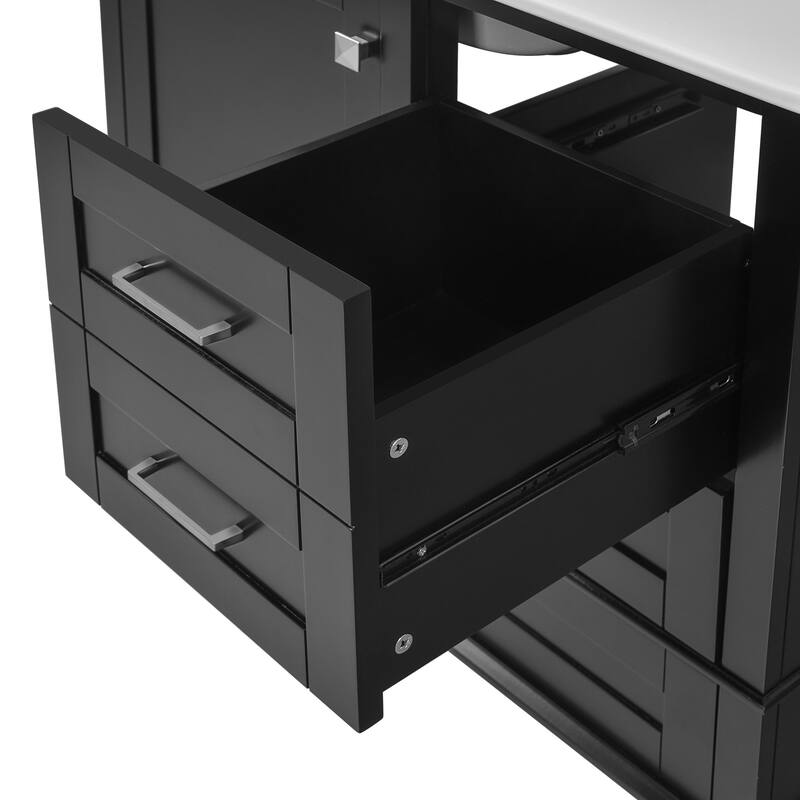 Elegant 36-Inch Bathroom Vanity with Undermount Ceramic Sink, Soft Close Storage Drawers, Silver Handles - Contemporary Look