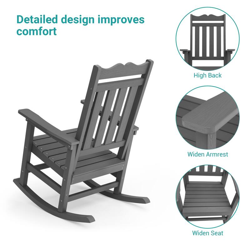 Bonosuki Adirondack Rocking Chair with Big Armrests Fire Pit Chair Weather Resistant