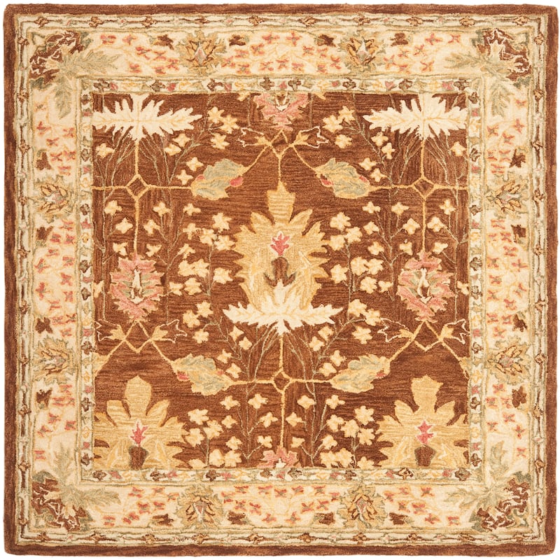 SAFAVIEH Handmade Anatolia Masami Traditional Oriental Hand-spun Wool Rug - 6' Square - Brown/Beige