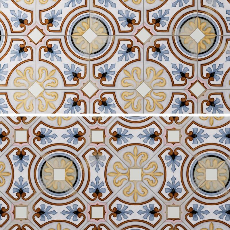 Merola Tile Vaudeville Octagon Deco Diglas with Taco Nacar 7-7/8" x 7-7/8" Porcelain Floor and Wall Tile