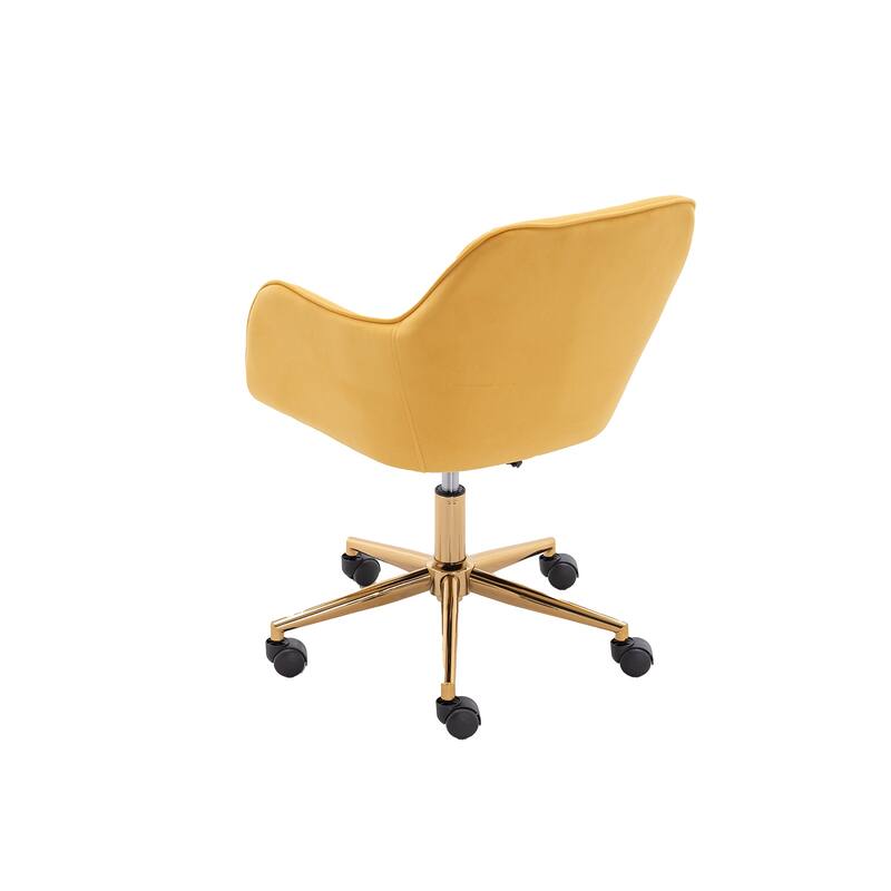 Modern Upholstered Home Office Chair with Adjustable Height & Gold Metal Legs, 360° Swivel
