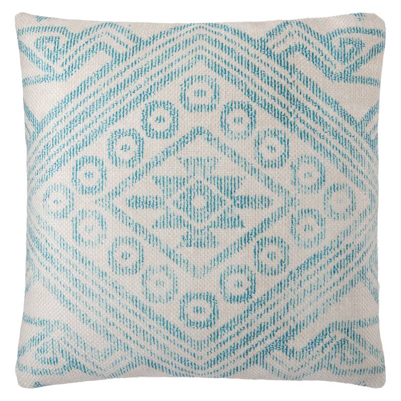 Nikki Chu Malae Indoor/ Outdoor Tribal Turquoise/ Cream Throw Pillow - 22"X22" Cover Only