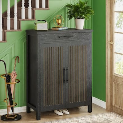Modern Shoe Storage Cabinet with 5 Removable Shelves and Large Drawer for Entryway Use - 31.5”L x 14.17”W x 42.91”H