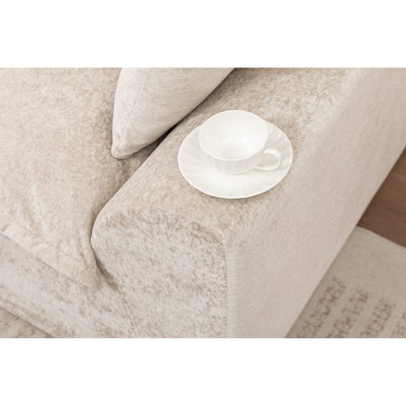 Modular Cloud Sectional Couch with L-Shape Chaise, Chenille Upholstered Boneless Sofa, Compressed Deep Seat Sofa with Pillows