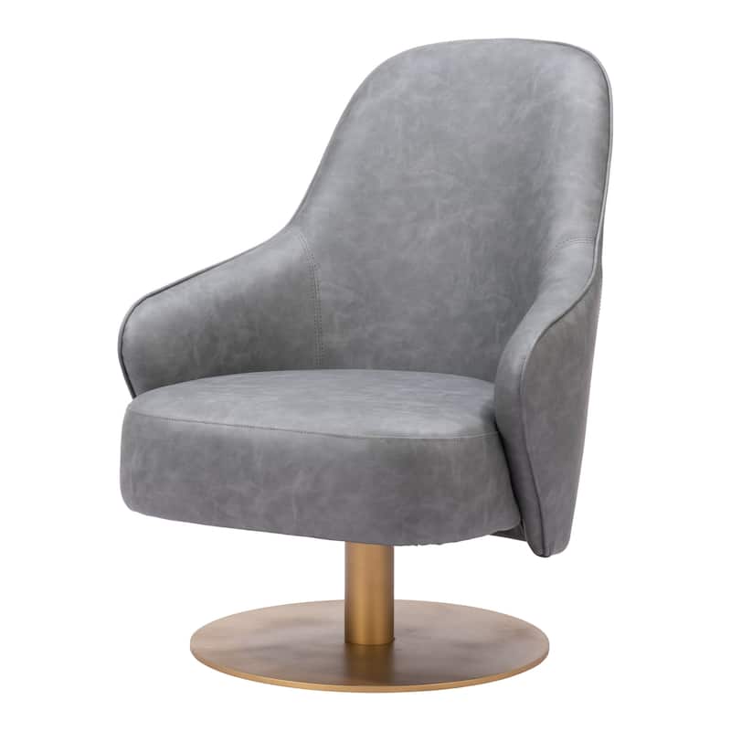 HomeRoots 28" Gray And Gold Faux Leather Swivel Arm Chair - 28' X '36.4' X '31.5