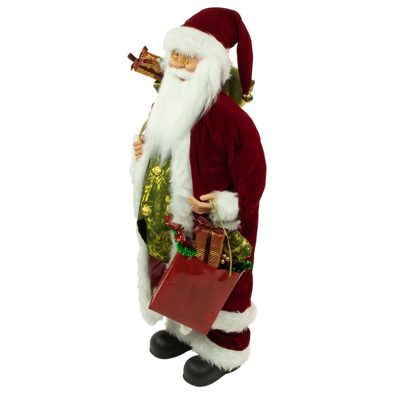 36" Poinsettia Santa Claus with Gift Bag Christmas Figure