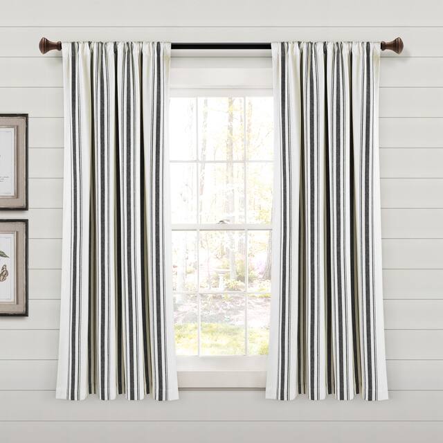 Lush Decor Farmhouse Stripe Yarn Dyed Cotton Window Curtain Panel Pair - 63" x 42" - Black