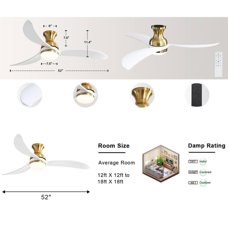 Modern Ceiling Fan With Light Smart Life APP Remote Control Timer For Alexa Google Bedroom Farmhouse