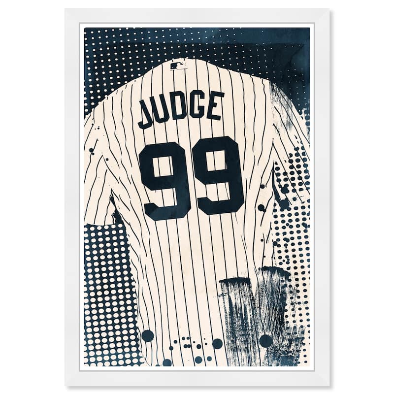 Wynwood Studio Prints 'Navy Baseball Jersey' Blue Wall Art - White