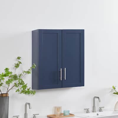 Wood Hanging Cabinet with Doors and Shelves