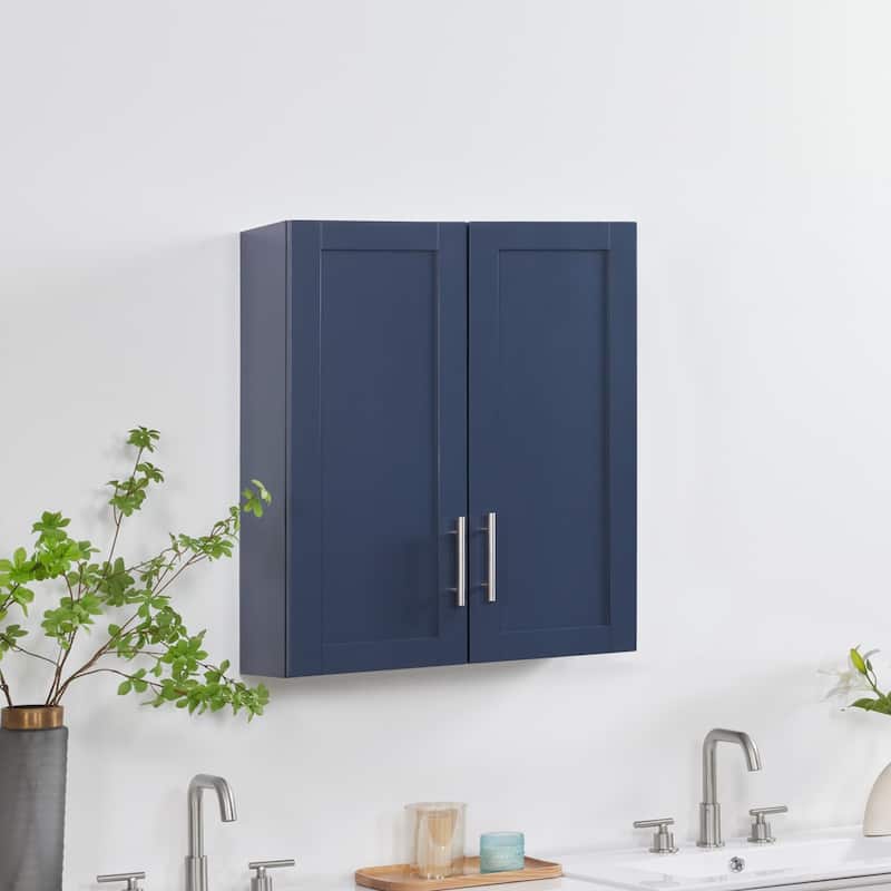 Wooden Wall-Mounted Cabinet with Double Doors and Shelves.