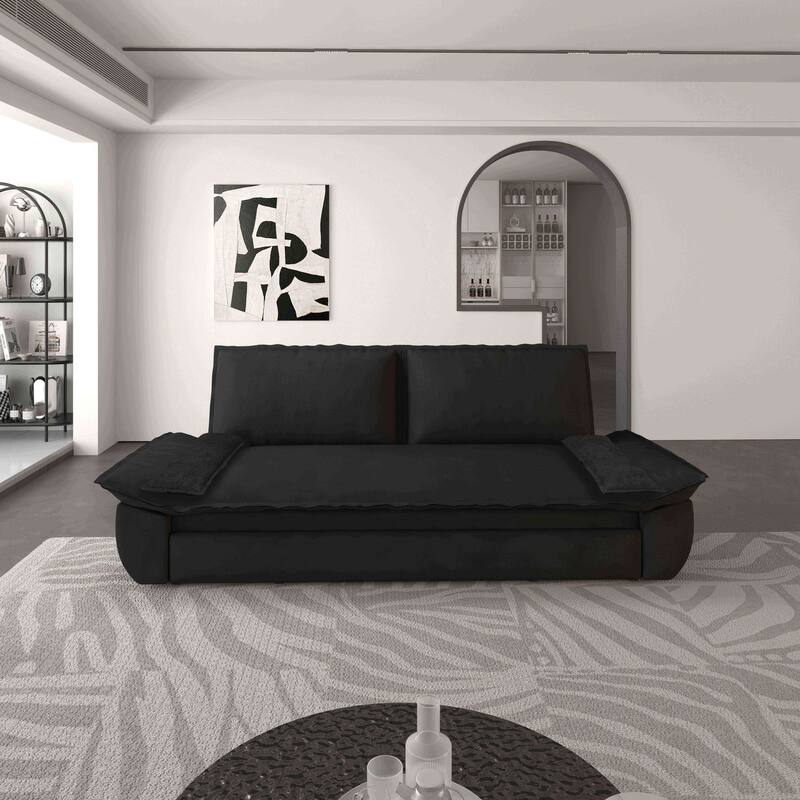Velvet 3-in-1 Convertible Sleeper Daybed, Pull-Out Queen Bed, Chaise Lounger, Removable Cushions, Soft Pillows Included