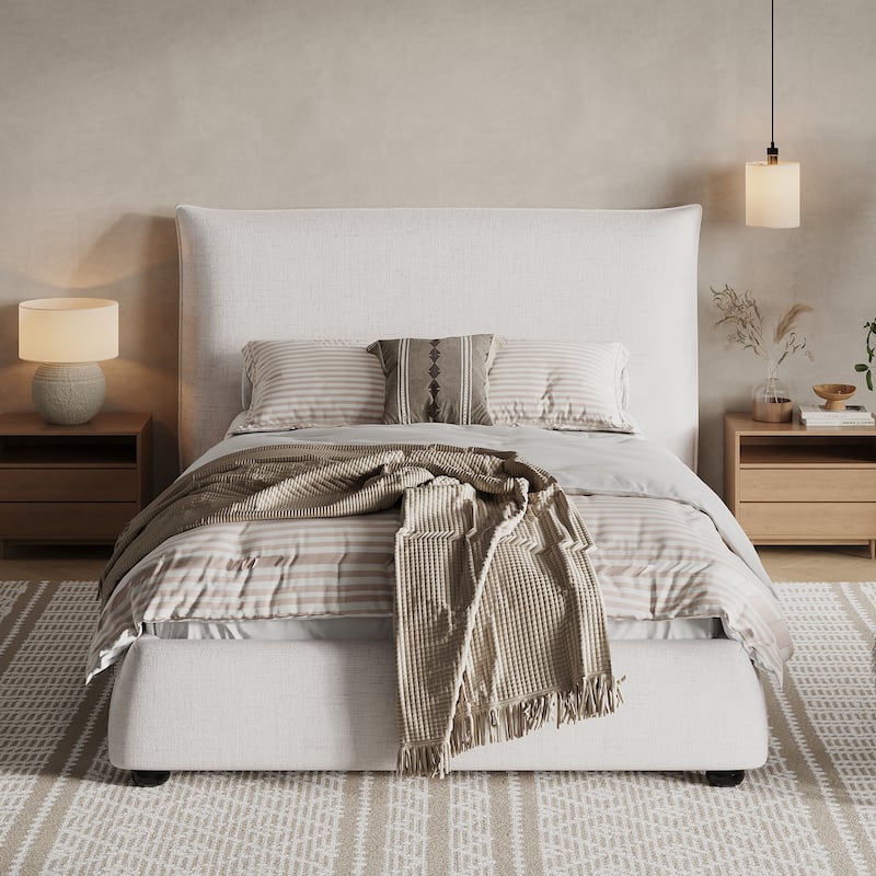 Christopher Knight Home - Naomi Modern Linen Upholstered King Platform Bed with Pillow-Back Headboard