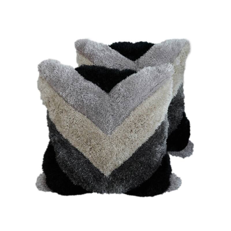 Mateos Shag Collection Geometric Shag Pillow, 20 x 20 - Grey/Beige