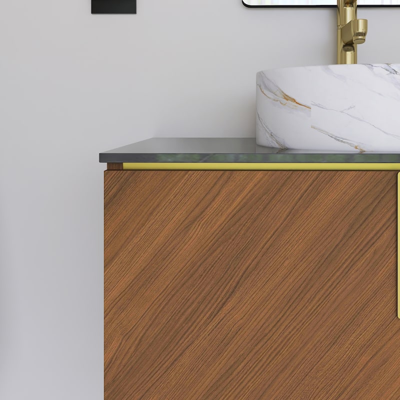 Wall-Mounted Bathroom Vanity with Stone White Ceramic Sink