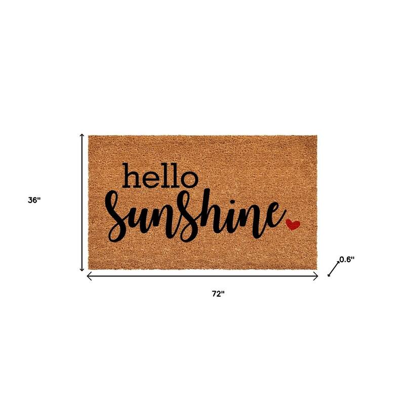 HomeRoots 36" X 72" Brown And Black Hello Sunshine Outdoor Coir Door Mat - 36.00' X '72.00
