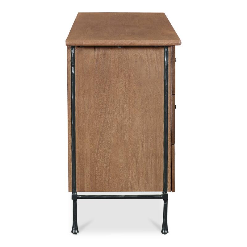 NADAAL STUDIOS Valenor Brown Acacia Wood and Hammered Iron 6-Drawer Dresser