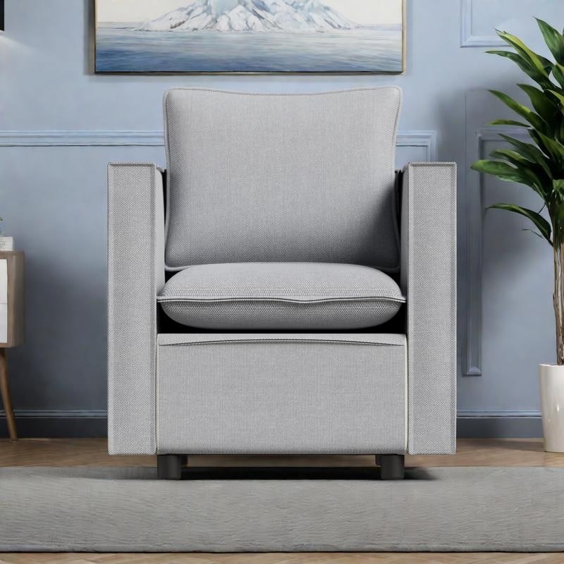 Linen Armchair with Soft Foam Cushion and Modern Accent Chair - Grey