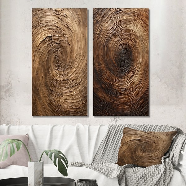 slide 2 of 6, Designart "Brown Calm Current Spiral" Abstract Spirals Canvas Set Of 2 - Modern Wall Art Set - Brown Wall Decor 2 Pieces