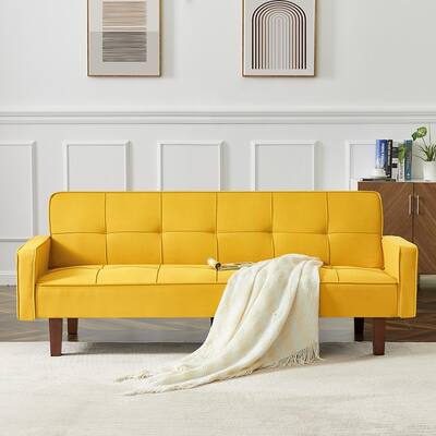 Linen Upholstered Sofa Bed, Convertible Sleeper Sofa with Arms