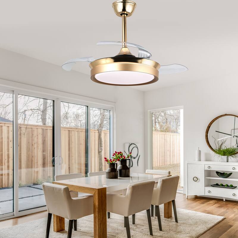 Bella Depot 36" Modern Retractable Ceiling Fan with Dimmable Led Light and Remote, 6-Speed Reversible DC Motor