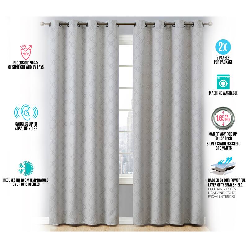 HLC.me Redmont Lattice Thermal Room Darkening Light Blocking Privacy Blackout Grommet Curtain Panels - Set of 2
