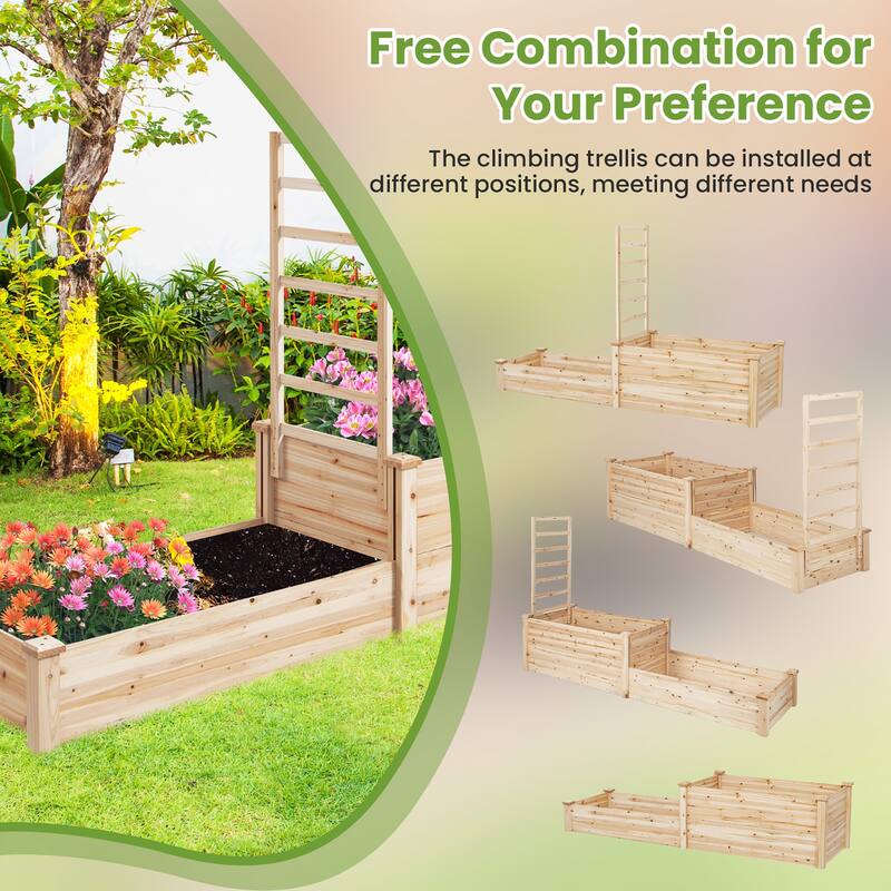 Gymax Raised Garden Bed w/ 2 Planter Boxes & Trellis Outdoor Wooden