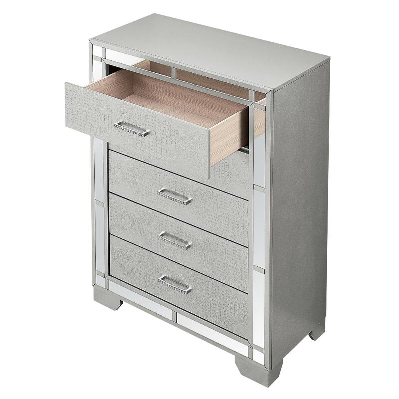 5-Drawer Wooden Bedroom Chest - 49" - Silver Champagne