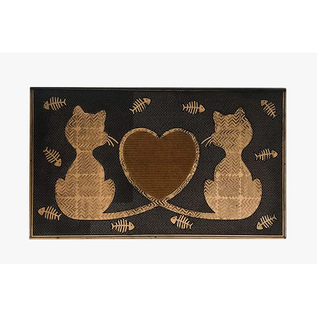 A1HC First Impression Rubber Twin Heart Cat Doormat 18"x30"