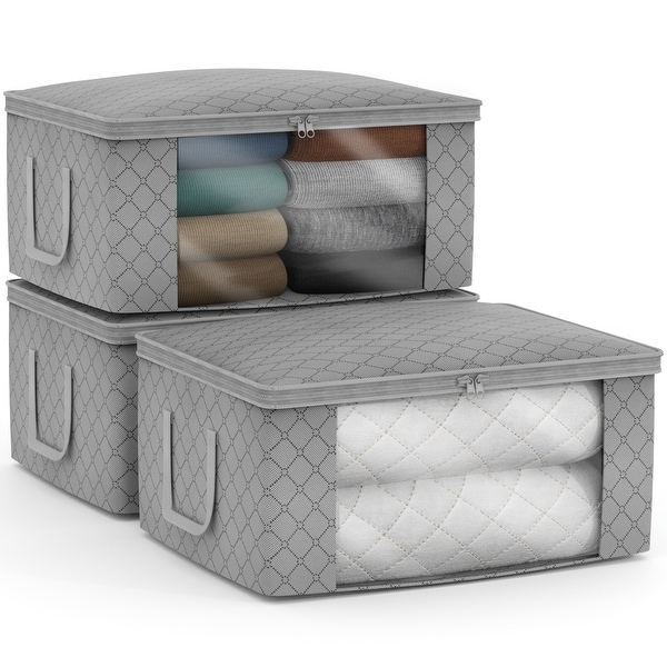 Sorbus Foldable Storage Bag Organizer Set Great for Clothes Blankets Closets Bedrooms and more 3 Pack Gray On Sale Bed Bath Beyond 15952196