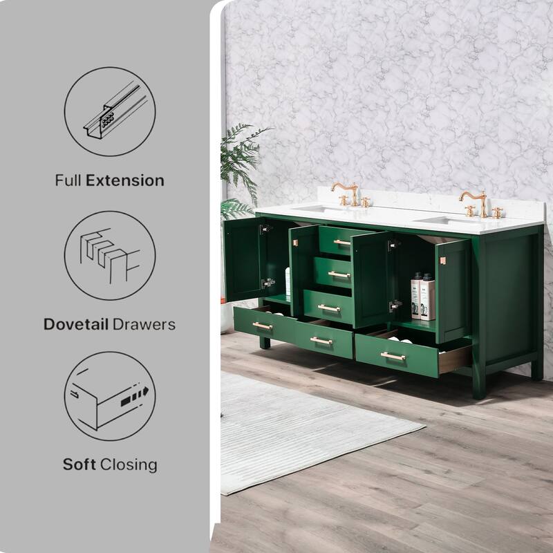 OpalithD 72 in. Bathroom Vanity with Double Sinks, Wood Bath Cabinet with Top
