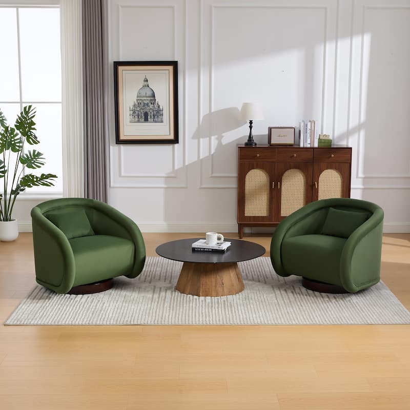 360-degree Swivel Barrel Chair with Velvet Fabric Upholstery, Comfy Pumpkin-Shaped Swivel Chair for Living Room, Bedroom