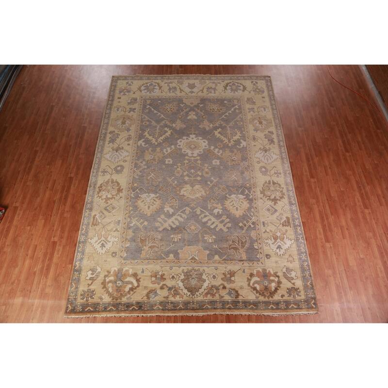 Oushak Indian Large Rug Handmade Oriental Grey Wool Carpet - 9'8" x 13'7"