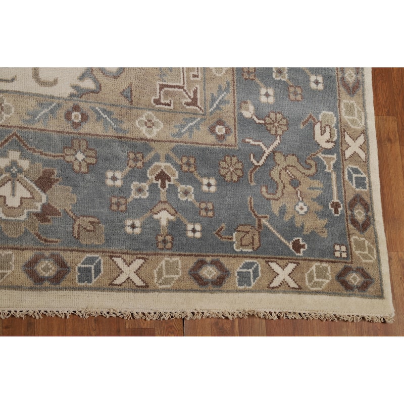 Ivory Oushak Indian Large Rug Hand-Knotted Wool Carpet - 10'0" x 14'1"