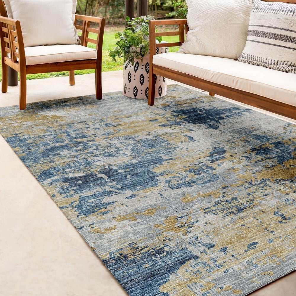 Indoor/ Outdoor Accord Modern Brushstrokes Polyester Washable Rug New