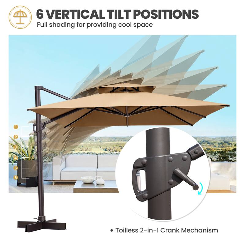 Outdoor 10ft Double Top Patio Cantilever Umbrella with Cross Base by Crestlive Products