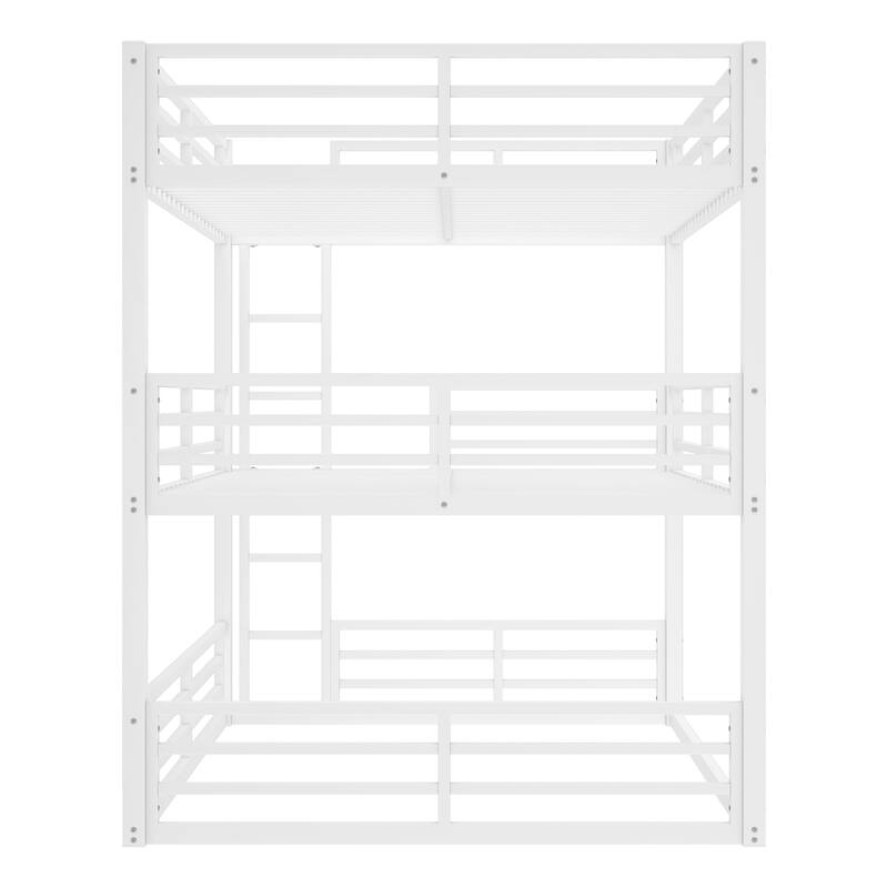 Roomfitters Twin/Full/Queen Metal Triple Bunk Bed with Safety Guardrails, Heavy-Duty Noise-Reduced Frame, White