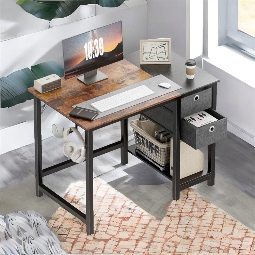 Modern Simple Style Home Office Writing Desk with 2-Tier Drawers Stora