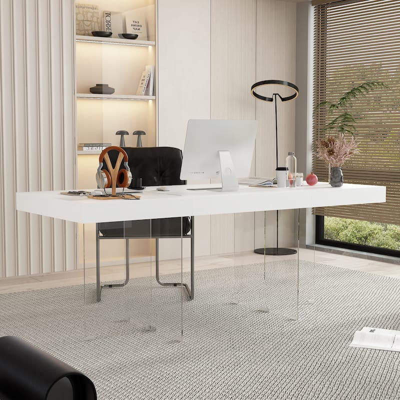 Meeting Desk Computer Desk Sleek Dining to Desk Glass-Leg Elegance