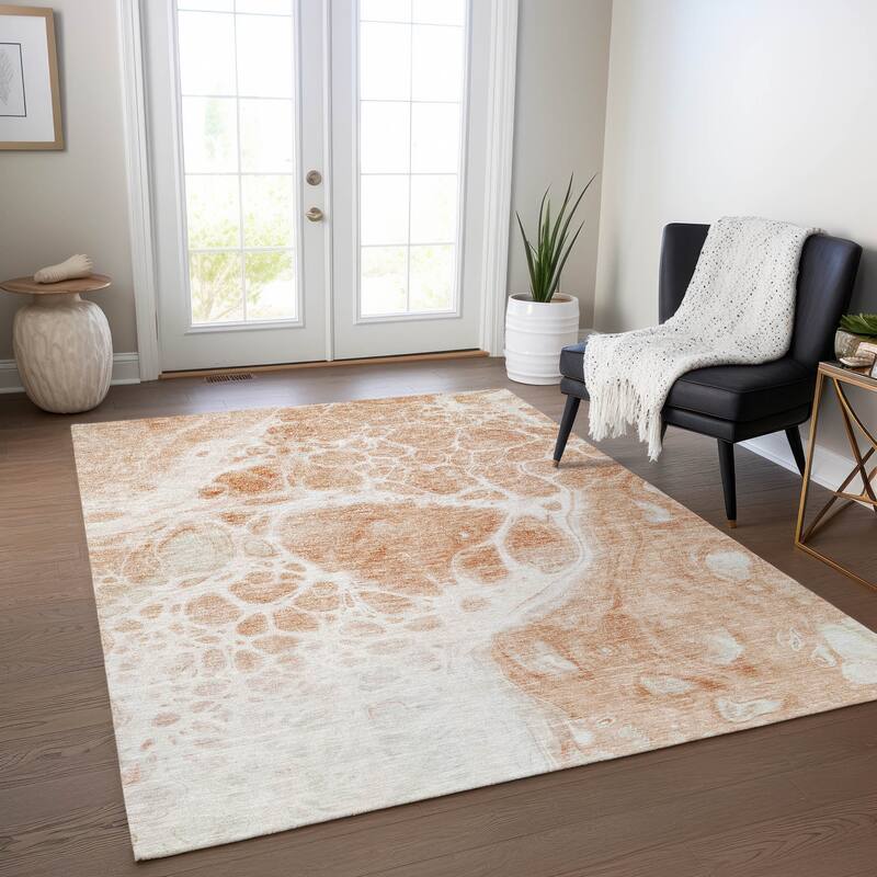 Machine Washable Indoor/ Outdoor Chantille Abstract Contemporary Rug - Coral - 5' x 7'6"