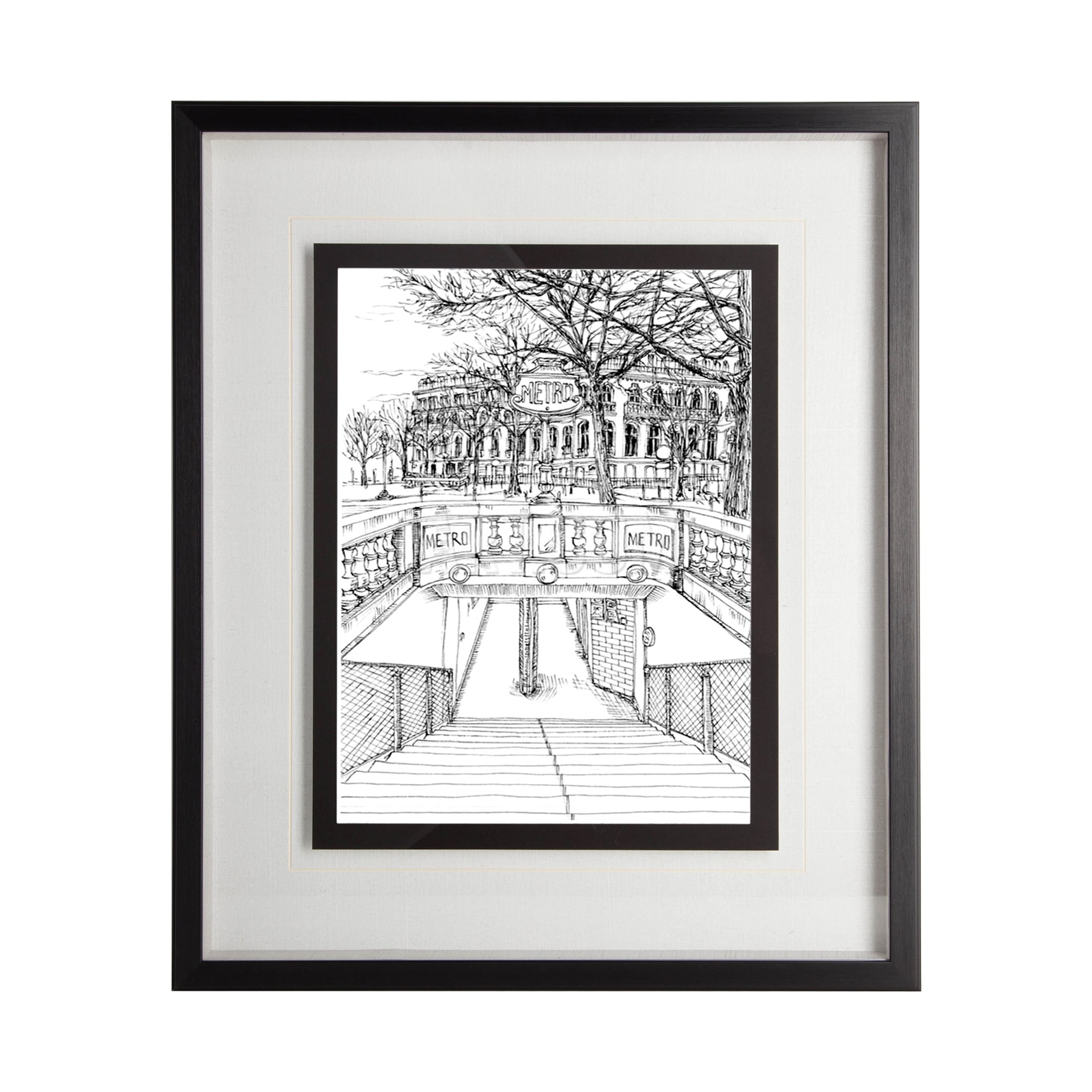 B&W City Scene VI by Melissa Wang a Hand Embellished Textured Framed Art Print Matted under Glass
