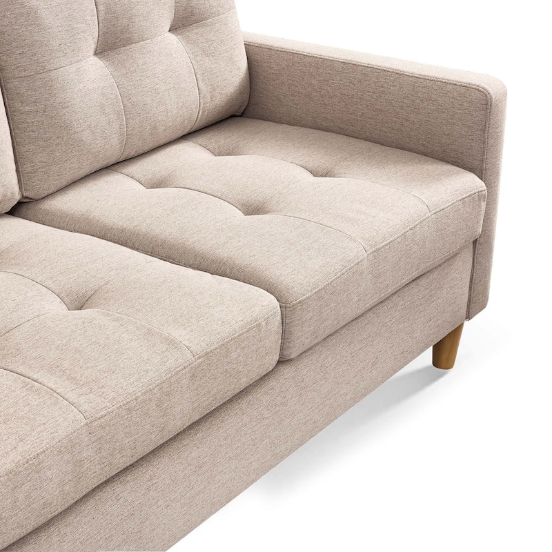 HomeRoots 87" Beige Polyester Blend Sofa With Ottoman With Natural Legs - 87