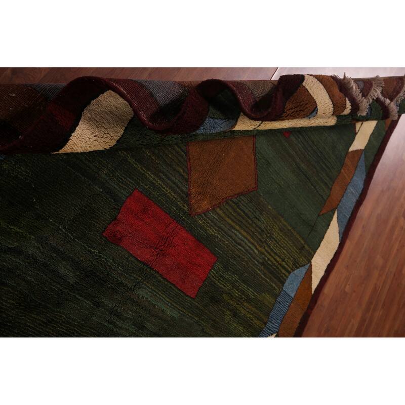 Green Geometric Gabbeh Persian Area Rug Hand-Knotted Wool Carpet - 6'5"x 10'2"