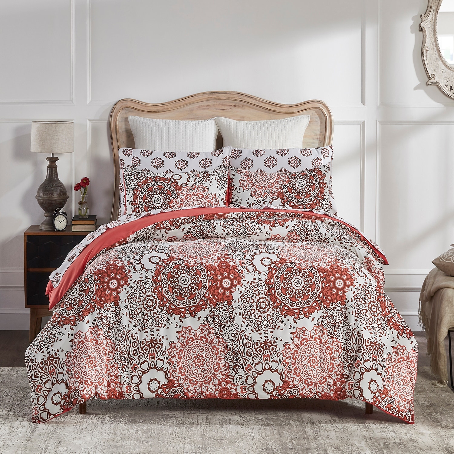 Better Trends Lyla Collection 7 Pc Microfiber Comforter Set in Coral
