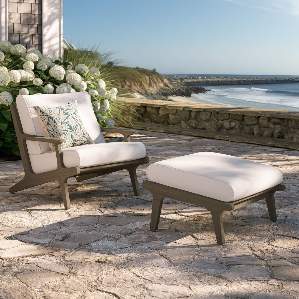 Saratoga Outdoor Patio Teak Wood Chair and Ottoman Set