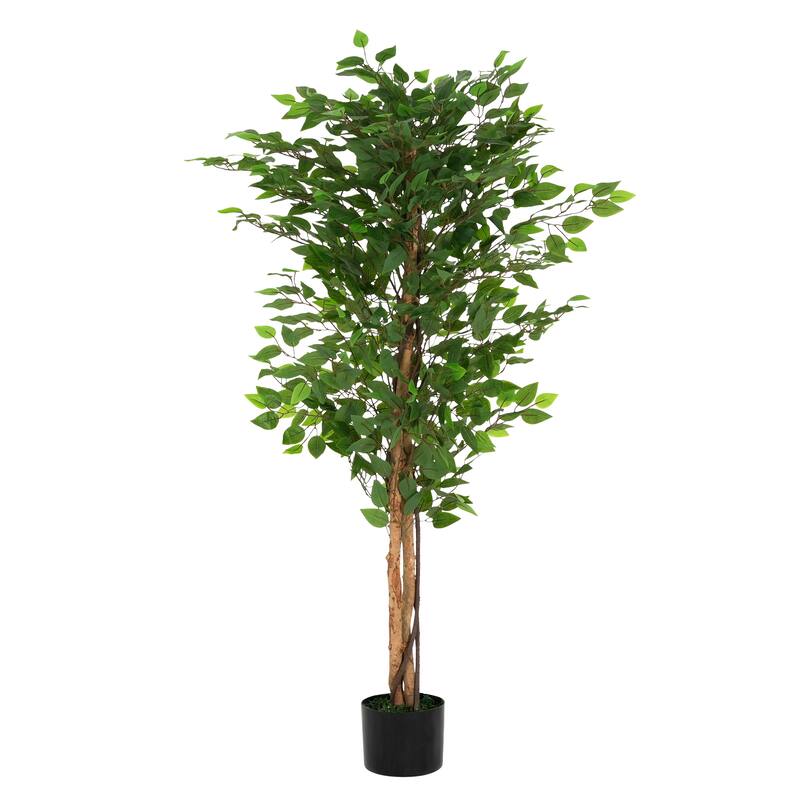 Roomfitters 63" Artificial Ficus Tree with Black Plastic Pot, Indoor Decorative Faux Plant